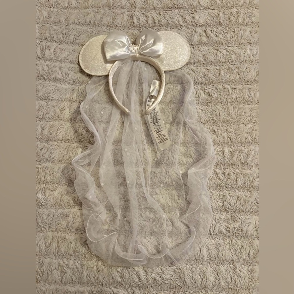 Sparkling White Mouse Ears Headband with Veil